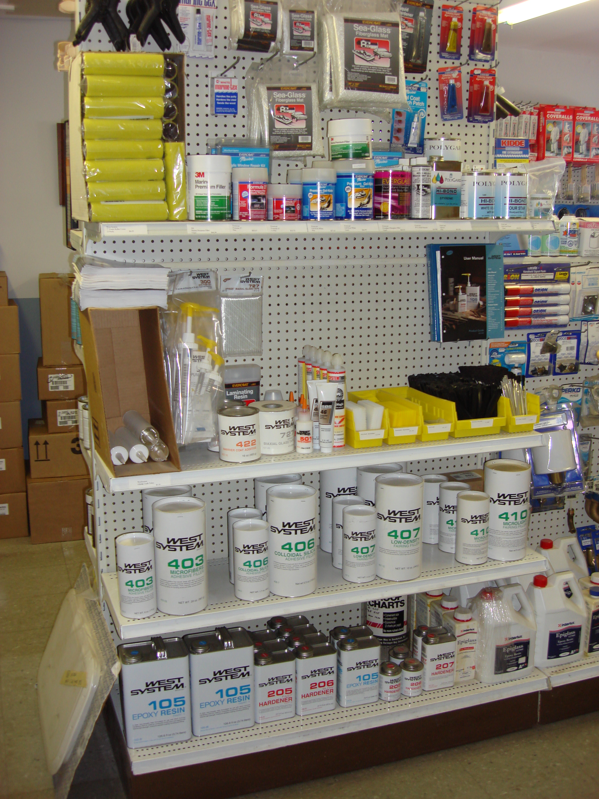 West System and fiberglass supplies.